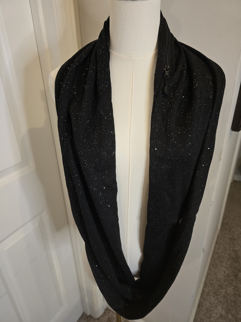 Black Sparkle Infinity Scarf - With Pocket